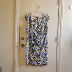 Connected Apparel Blue and Green Floral Midi Dress